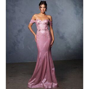 Dusty Rose Formal Sweetheart Draped Sleeves Mermaid Dress By May Queen MQ2104